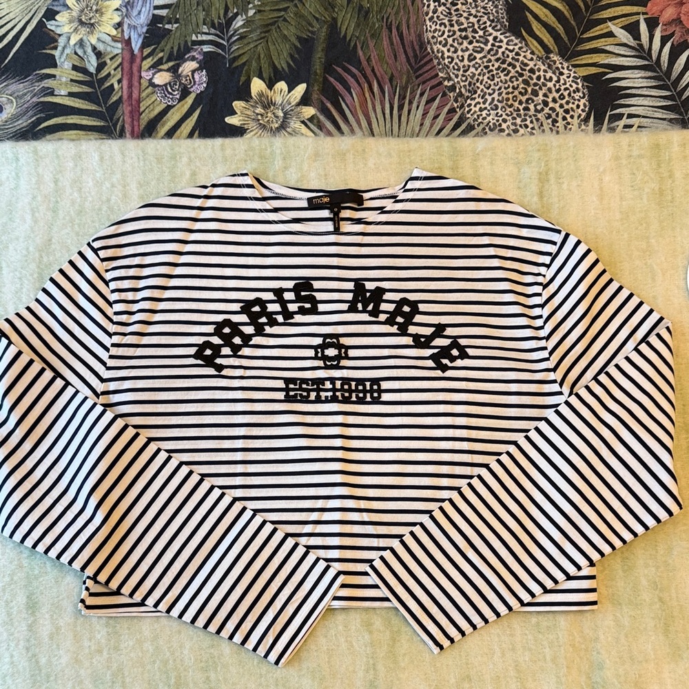 Maje Striped Long Sleeve Paris Graphic Top size 0